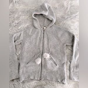 EUC 🌟Express Wool Blend Zip-up Hoodie w/ Real Rabbit Fur Hood Pompoms Sz. M
